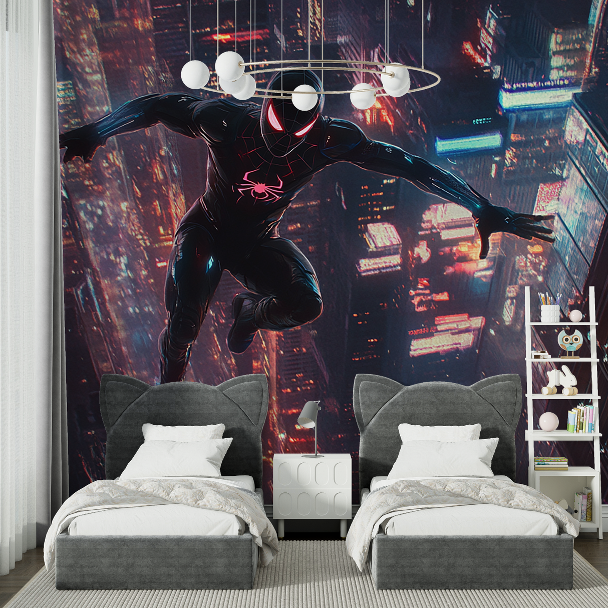 Superhero Mural Wallpaper | Night City Spiderman Action