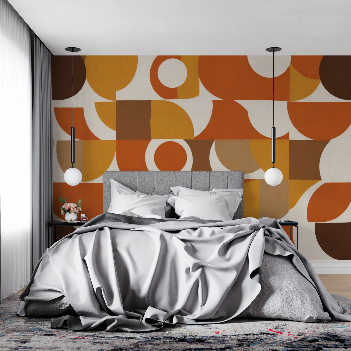Geometric Mural Wallpaper | Retro Orange and Brown Circles
