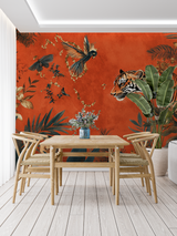 Jungle Tiger Mural Wallpaper | Terracotta Exotic Paradise