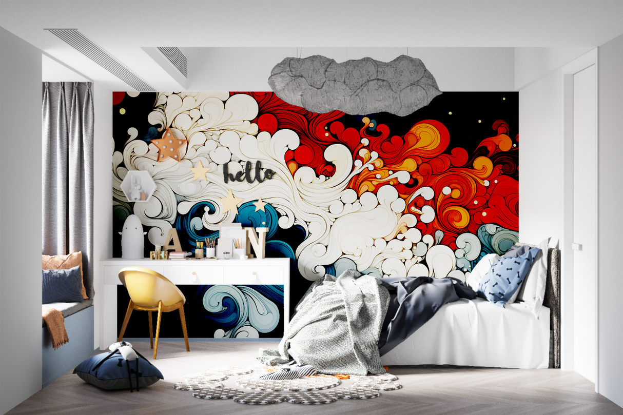 Abstract Mural Wallpaper | Dynamic Japanese Wave Design