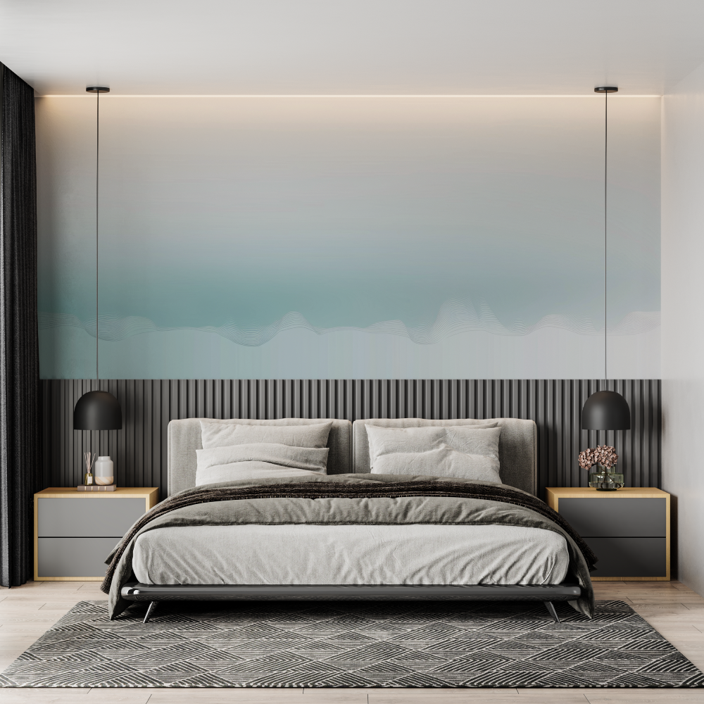 Abstract Mural Wallpaper | Soothing Aqua Gradient Wave