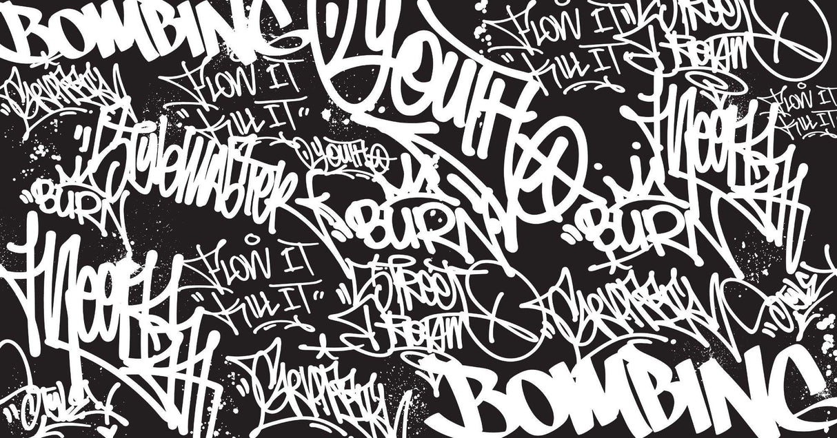 Graffiti Mural Wallpaper | Urban Black and White Street Art