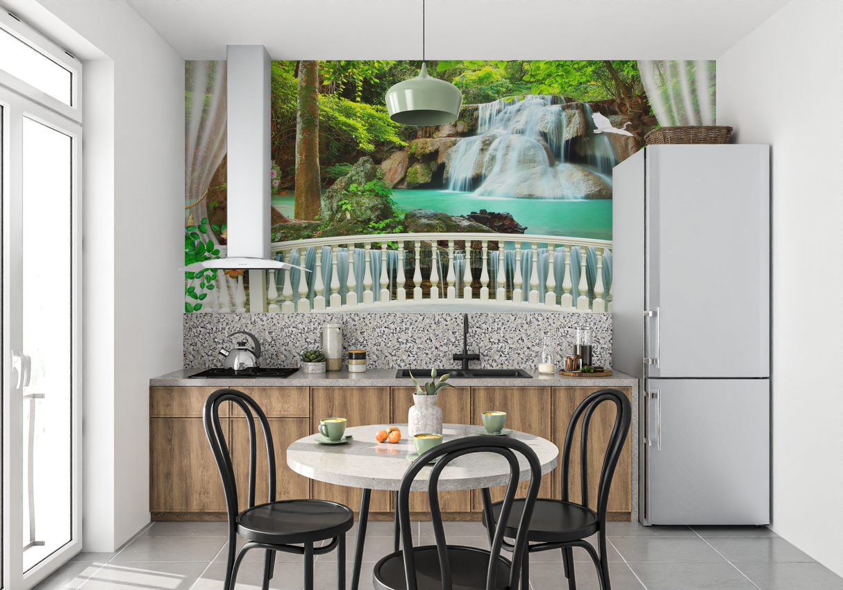 Waterfall Mural Wallpaper | Turquoise Forest Paradise