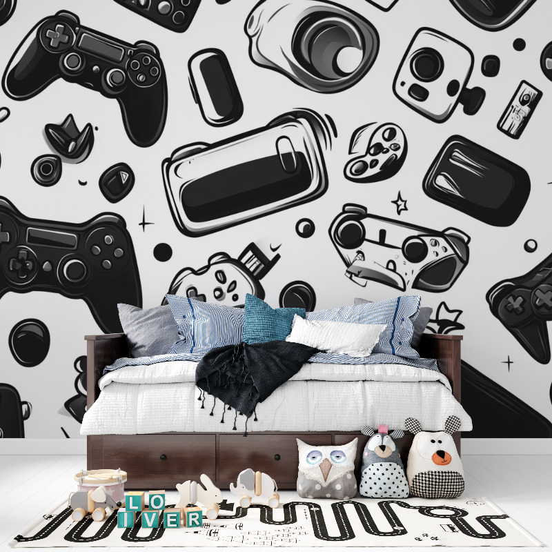 Gaming Mural Wallpaper | Black and White Console Design