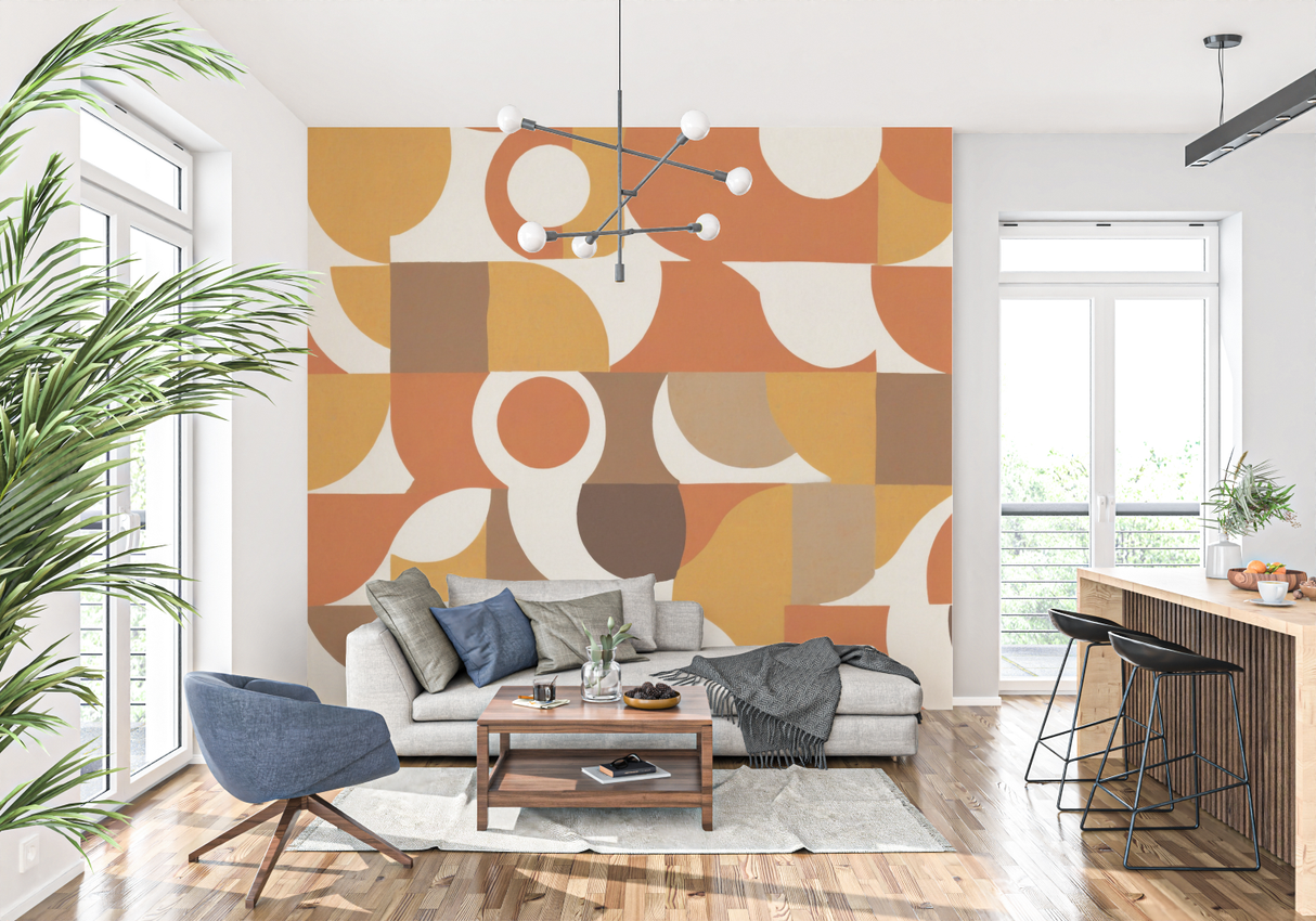 Retro Mural Wallpaper | 70s Geometric Orange and Brown