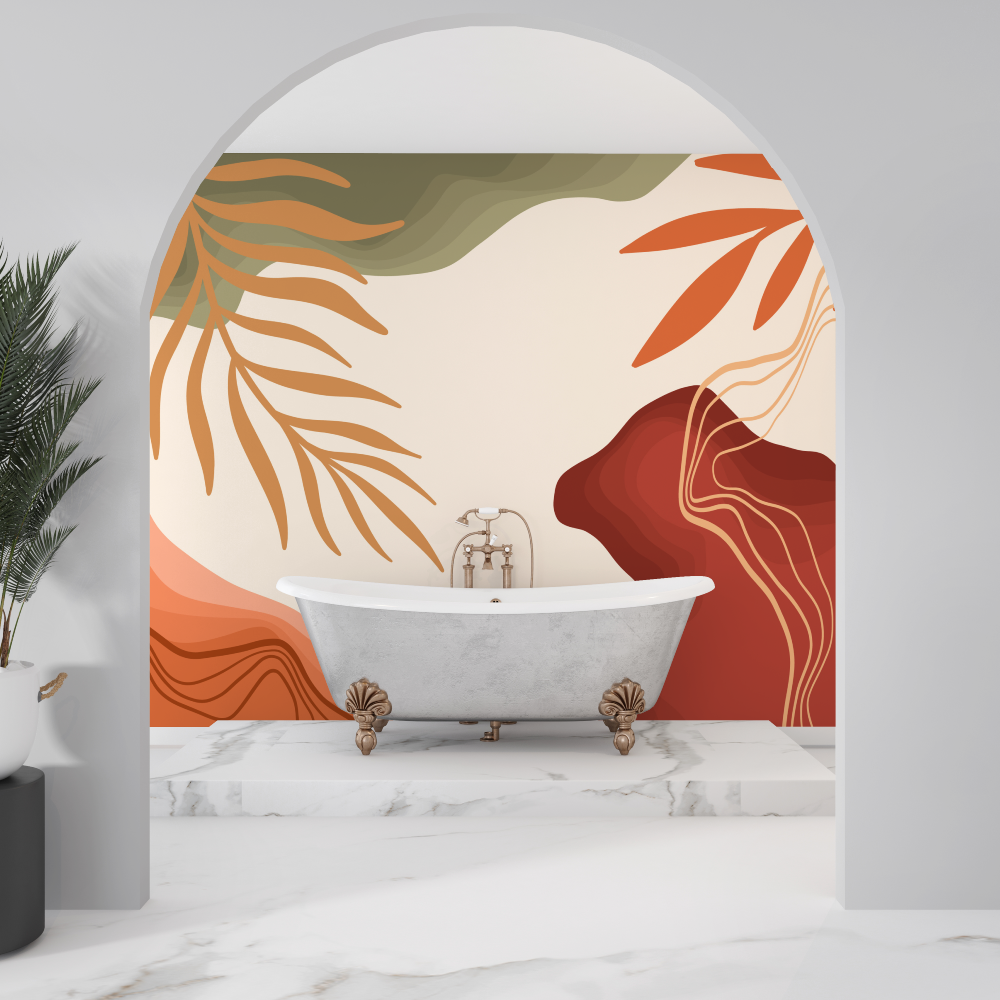 Abstract Mural Wallpaper | Terracotta and Olive Organic Shapes