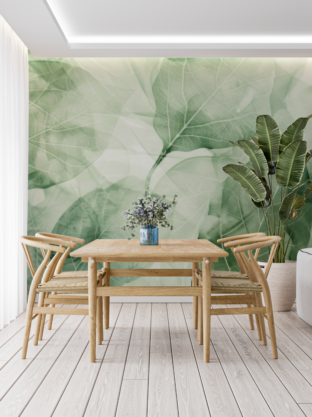 Foliage Mural Wallpaper | Ethereal Green Leaves Design