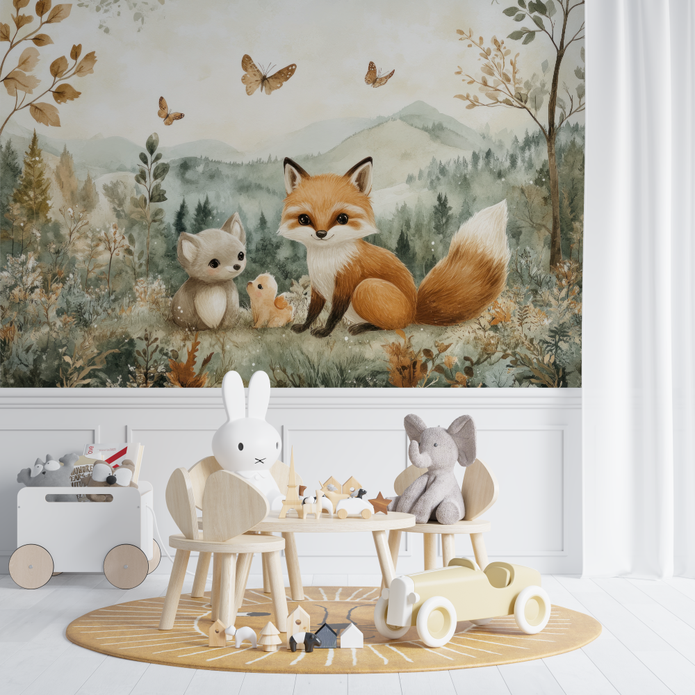 Forest Animals Mural Wallpaper | Enchanted Fox and Butterfly Scene