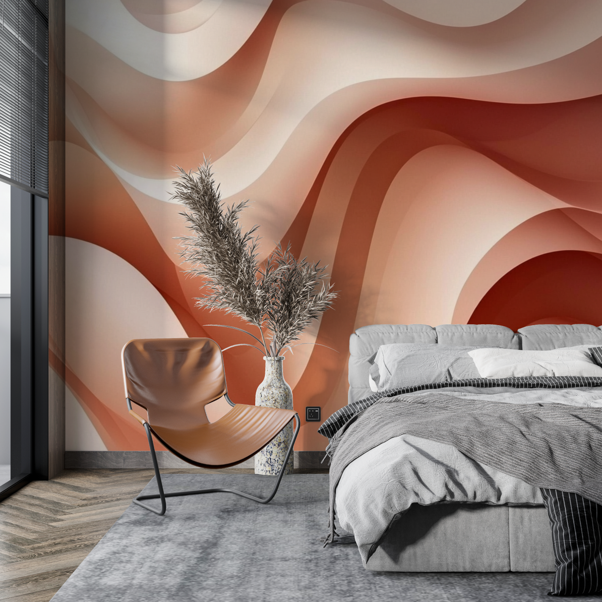 Abstract Mural Wallpaper | Terracotta Waves Design