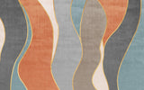 Abstract Mural Wallpaper | Terracotta and Blue Waves with Gold Lines