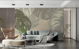 Monstera Mural Wallpaper | Elegant Green and Beige Design