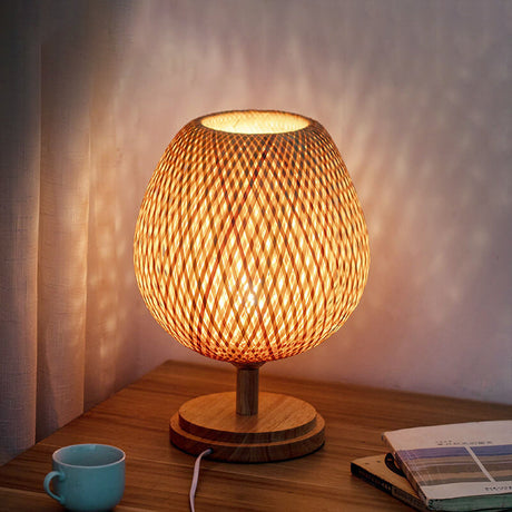 Bamboo Table Lamp  Handwoven Lattice Shade Design - Product showcase