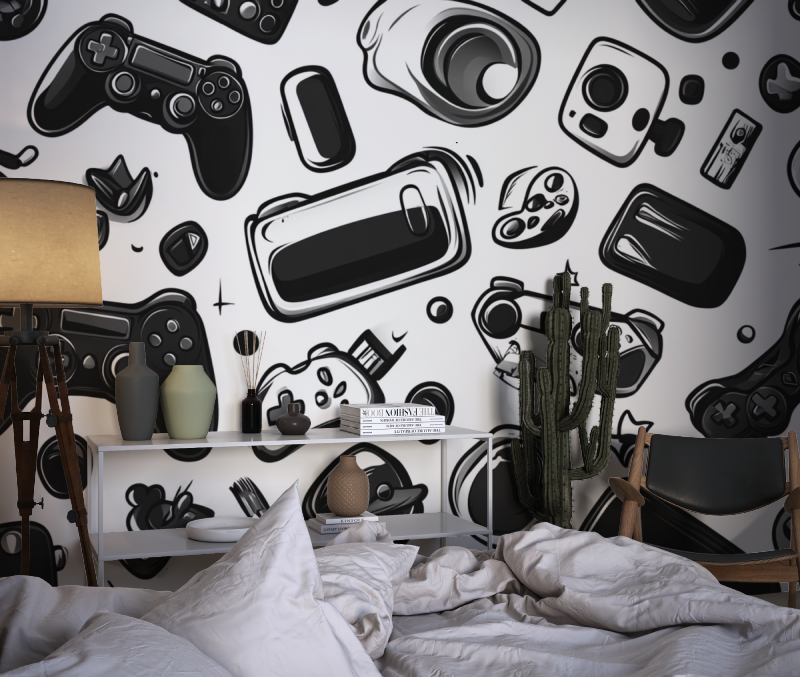Gaming Mural Wallpaper | Black and White Console Design