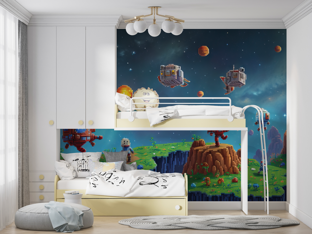 Gaming Mural Wallpaper | Pixel Art Space Adventure
