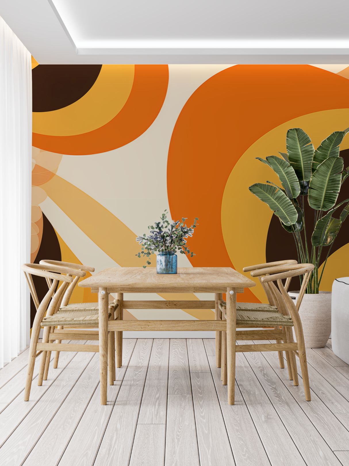 Retro Mural Wallpaper | 70s Orange Geometric Circles