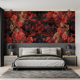 Baroque Mural Wallpaper | Red and Black Damask Pattern