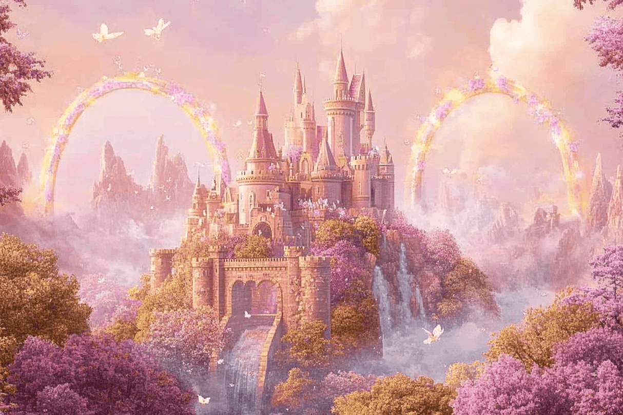 Princess Mural Wallpaper | Enchanted Castle With Rainbow