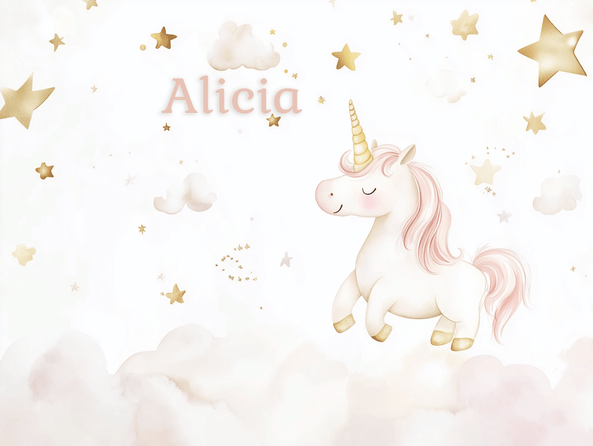 Unicorn Mural Wallpaper | Personalized Pink and Gold Stars Design