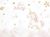 Unicorn Mural Wallpaper | Personalized Pink and Gold Stars Design