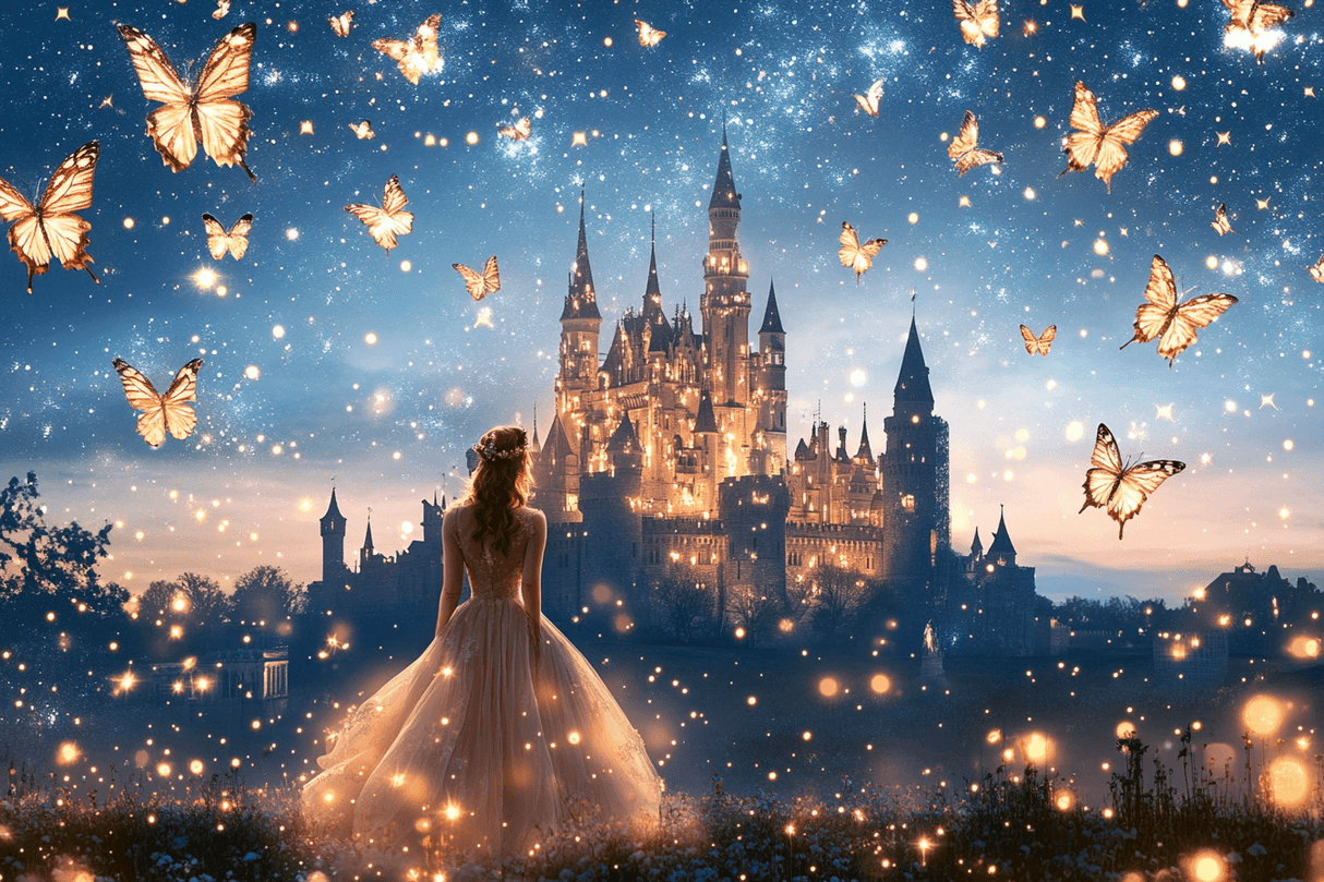 Princess Mural Wallpaper | Magical Castle with Golden Butterflies