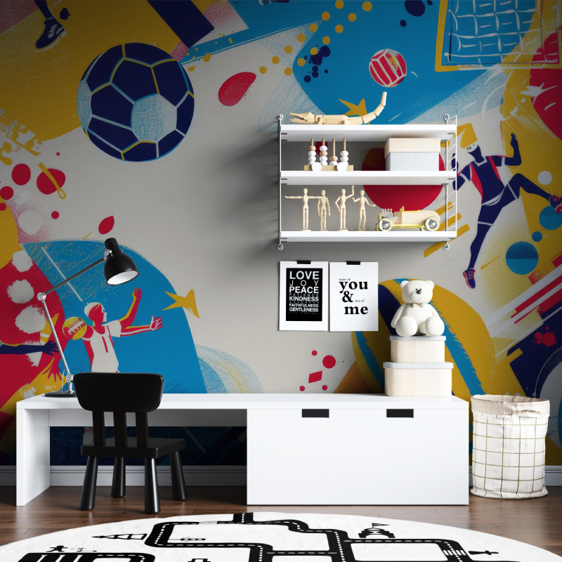 Football Mural Wallpaper | Dynamic Sports Design in Blue and Yellow