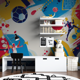Football Mural Wallpaper | Dynamic Sports Design in Blue and Yellow