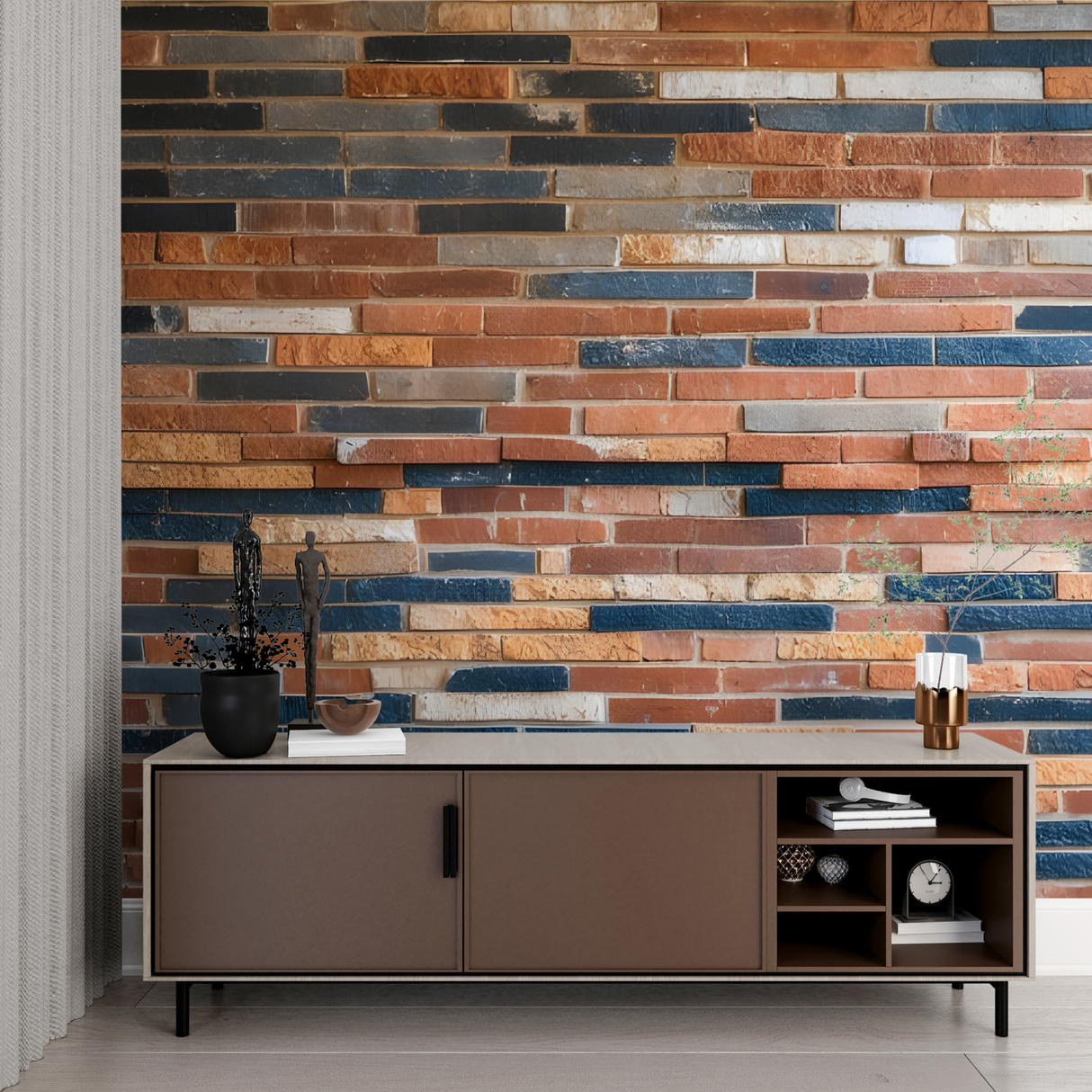 Brick Mural Wallpaper | Industrial Terracotta and Navy Design
