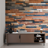 Brick Mural Wallpaper | Industrial Terracotta and Navy Design