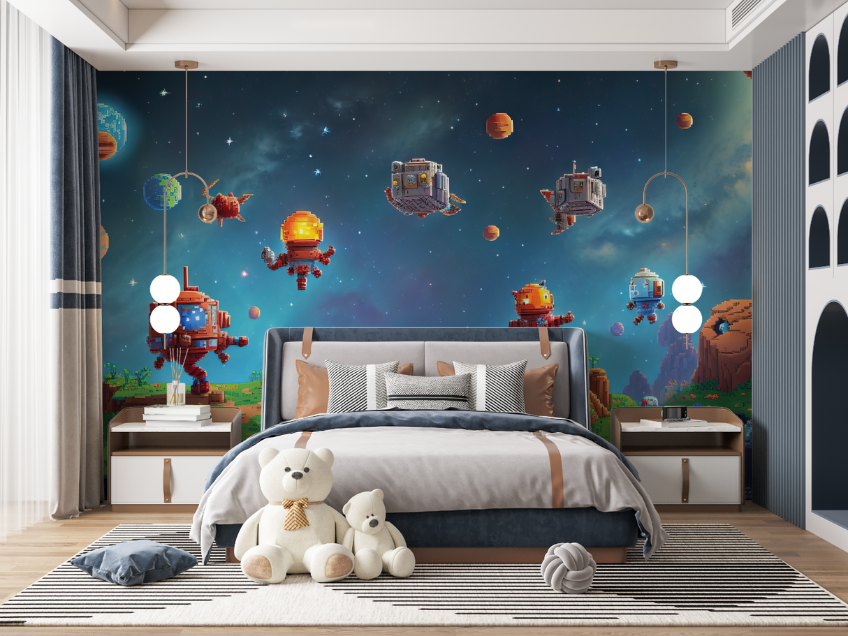 Gaming Mural Wallpaper | Pixel Art Space Adventure