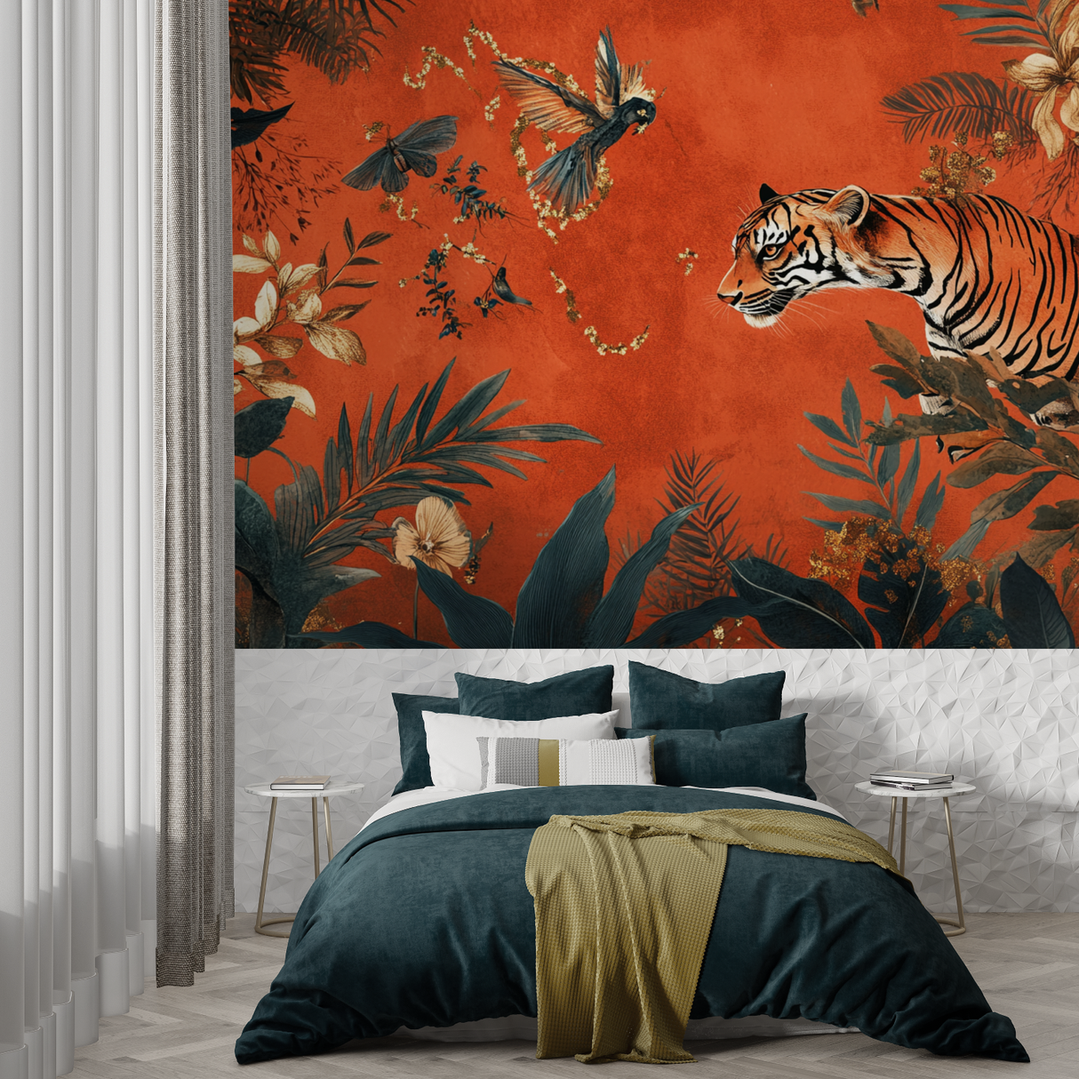 Jungle Tiger Mural Wallpaper | Terracotta Exotic Paradise