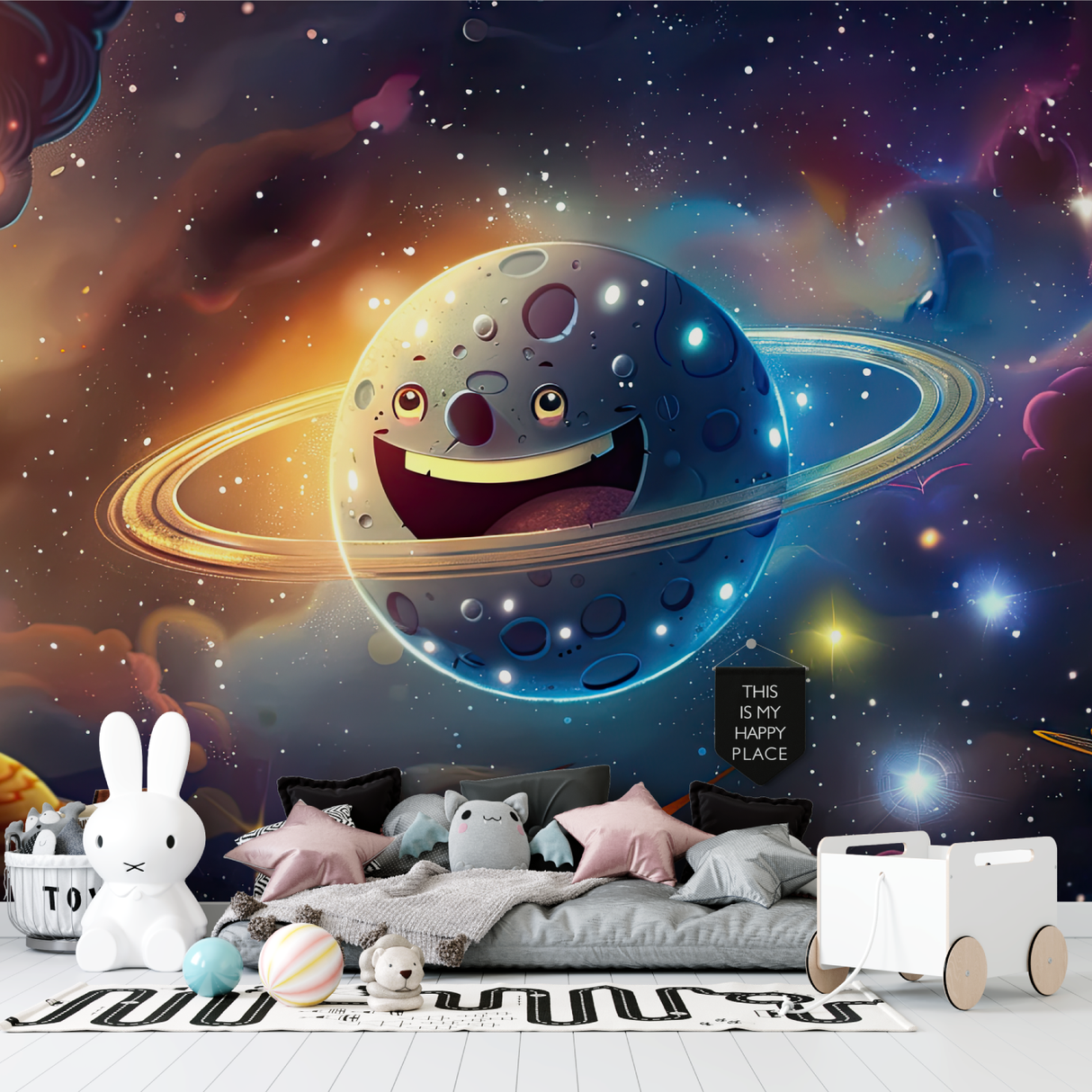 Space Mural Wallpaper | Happy Planet Galaxy Design