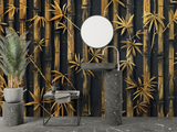 Bamboo Mural Wallpaper | Black and Gold Oriental Design
