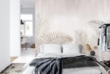 Palm Leaves Mural Wallpaper | Minimalist Beige Tropical Design