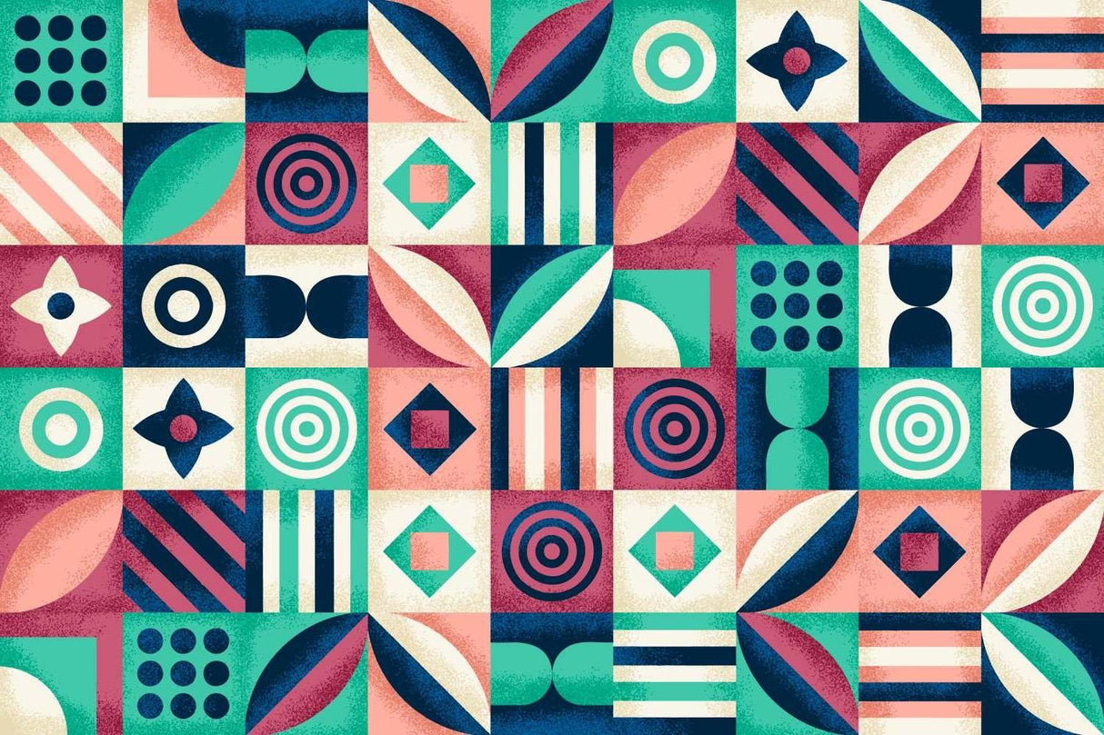 Geometric Mural Wallpaper | Modern Art Deco Pattern in Pink and Green