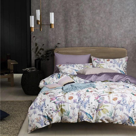 Botanical Cotton Duvet Cover  Floral Bird Print Design - Product showcase