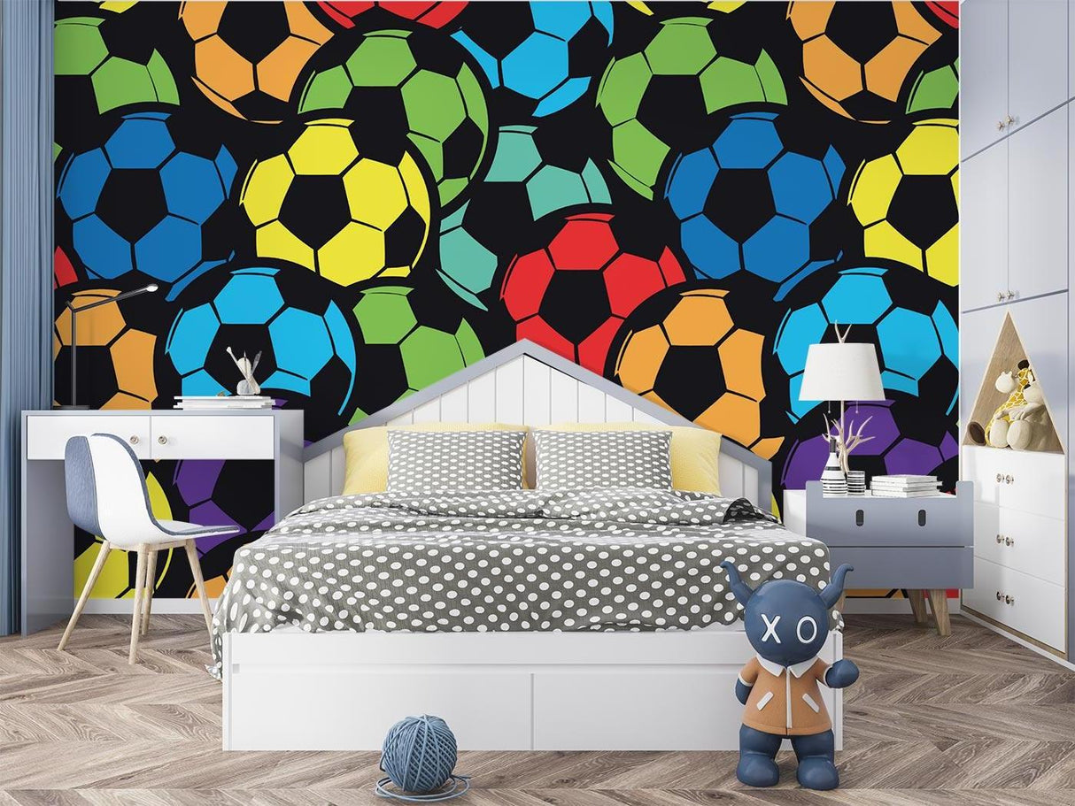 Football Mural Wallpaper | Colorful Soccer Ball Pattern