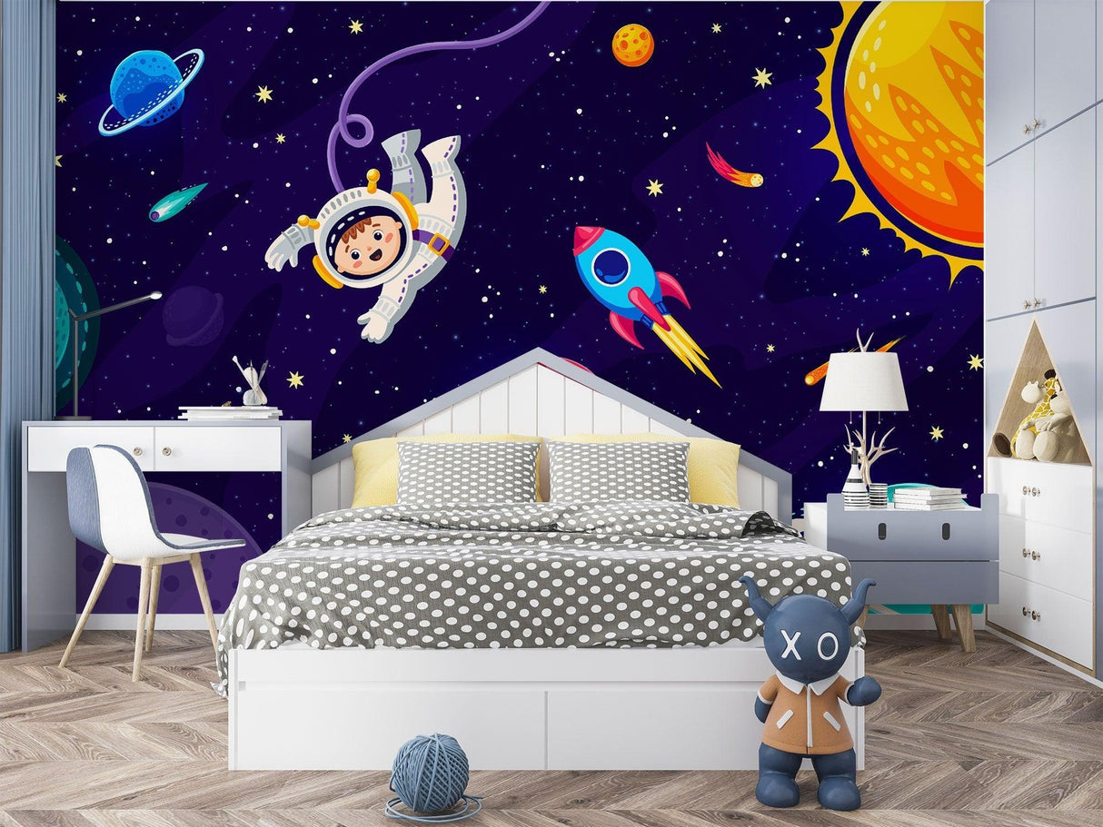 Space Mural Wallpaper | Astronaut Adventure with Planets
