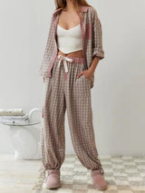 Cotton Blend Pajama Set  Striped Pattern With Plaid Accents - Product detail 5