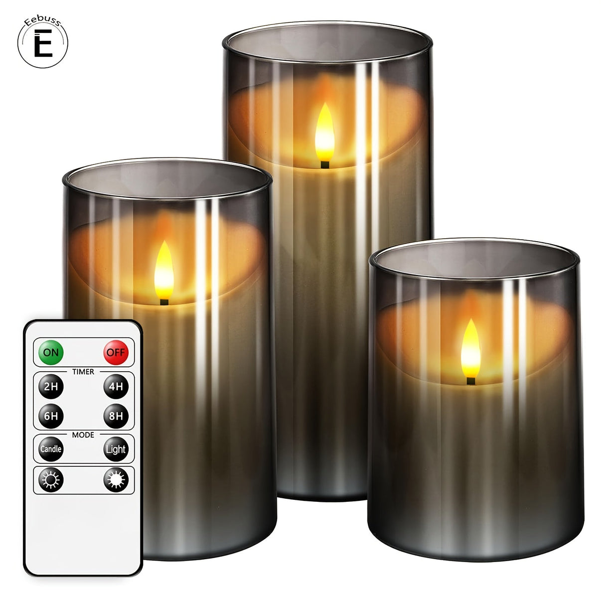 Remote Control LED Candles  Smoke Glass Set of 3 - Detailed view