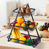 Modern Tiered Fruit Basket  Black Steel 3-Level Storage - Product example