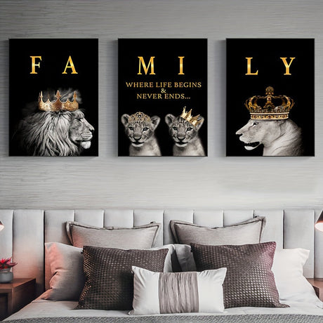 Lion Family Canvas Art  Black and Gold Crown Design - Product detail 6