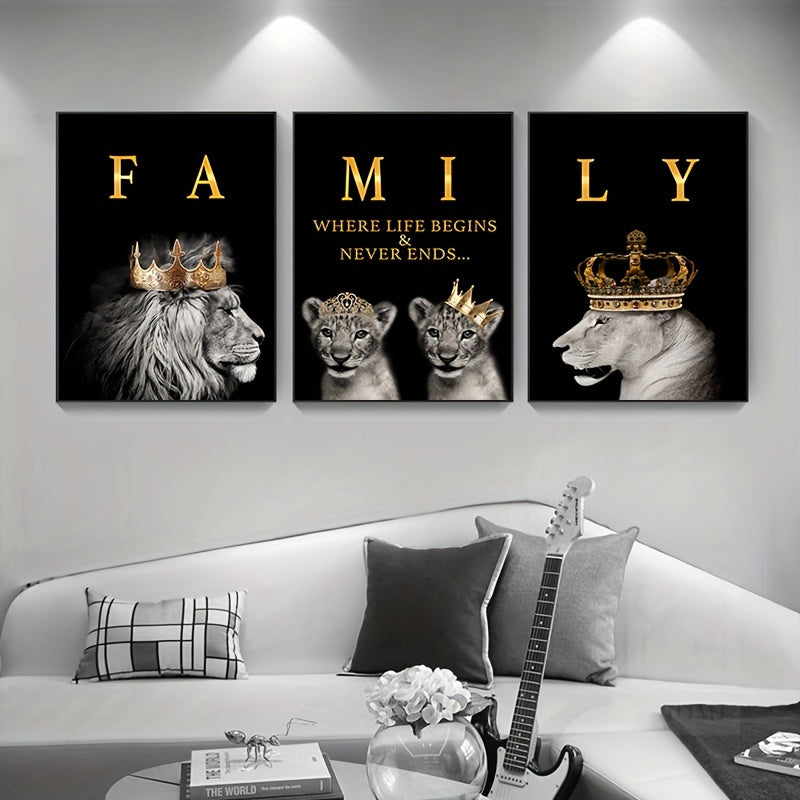 Lion Family Canvas Art  Black and Gold Crown Design - Product detail 4