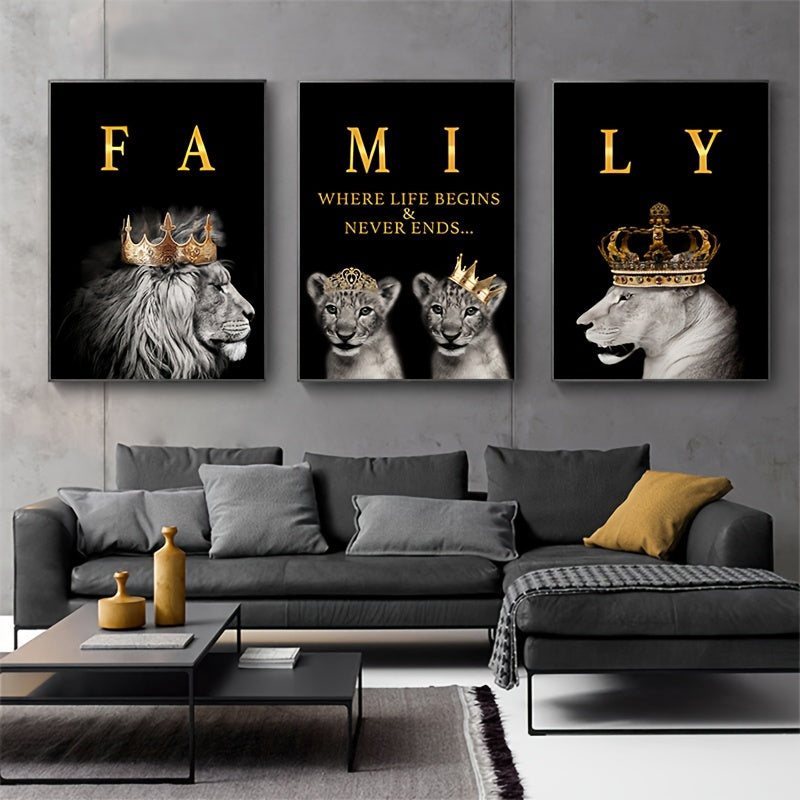 Lion Family Canvas Art  Black and Gold Crown Design - Product detail 5