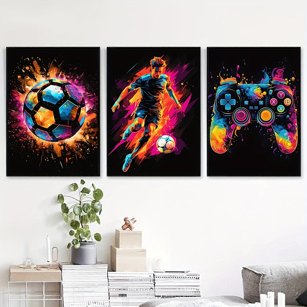 Gaming Wall Art Set  Vibrant Football Controller Canvas Prints - Product detail 4