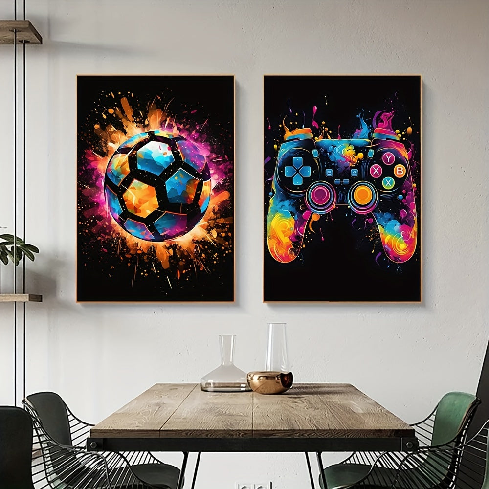 Gaming Wall Art Set  Vibrant Football Controller Canvas Prints - Product example