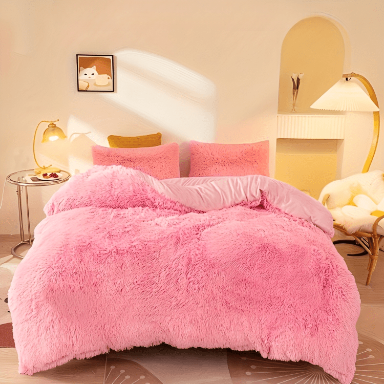 Plush Velvet Bedding Set  Soft Pink Duvet Cover with Pompom Trim - Product detail 23