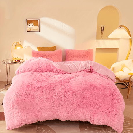 Plush Velvet Bedding Set  Soft Pink Duvet Cover with Pompom Trim - Product detail 23