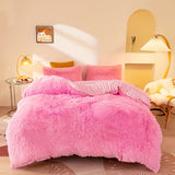 Plush Velvet Bedding Set  Soft Pink Duvet Cover with Pompom Trim - Product detail 5