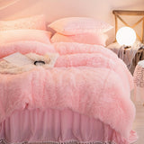 Plush Velvet Bedding Set  Soft Pink Duvet Cover with Pompom Trim - Product detail 15