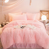 Plush Velvet Bedding Set  Soft Pink Duvet Cover with Pompom Trim - Product detail 9